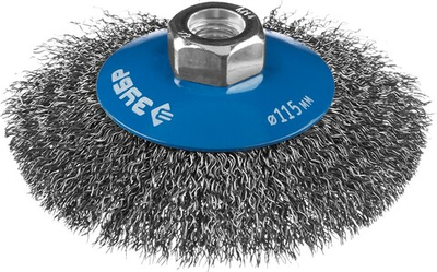 ЗУБР 115 мм, витая, стальная проволока 0.3 мм, коническая щетка-крацовка для УШМ, Профессионал (35265-115)