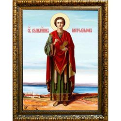 Пантелеимон Целитель в полный рост. Икона на холсте.