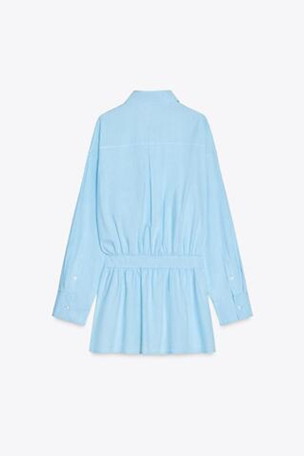 ZARA ПЛАТЬЕ-РУБАШКА СО СКЛАДКАМИ, ВОДЯНИСТО-ГОЛУБОЙ
