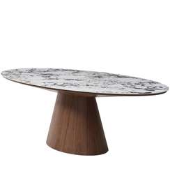 Стол овальный Ando 230х110 см, керамика Arabescato, шпон ореха