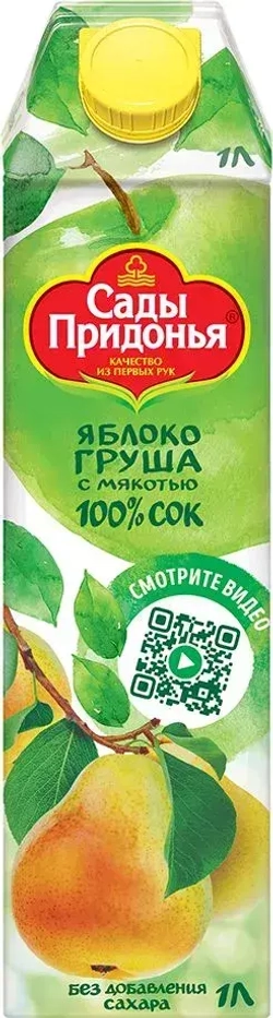 Сок Сады Придонья Яблочно-Грушевый с мякотью восстановленный, 1 л