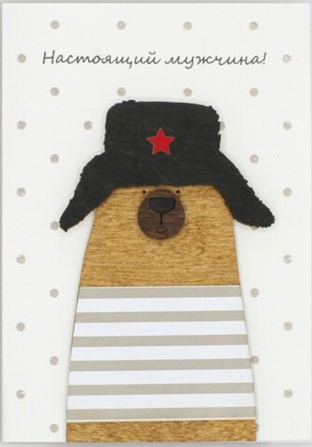 Открытка 3D «Настоящий мужчина! Мишка в шапке»