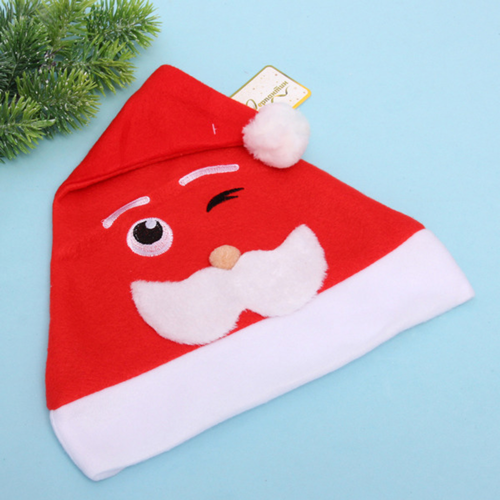 Колпак новогодний «Подмигивающий Дедушка», красный
