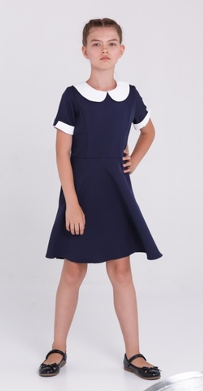 Платье школьное для девочки на последний звонок на первое 1 сентября СССР синее короткий рукав