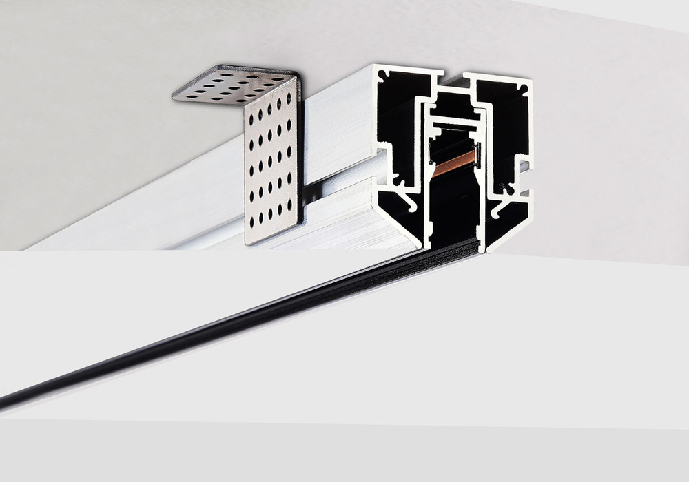 Шинопровод, встраиваемый в натяжной потолок, DC 48 В, L2500xW49.5xH51мм, черный