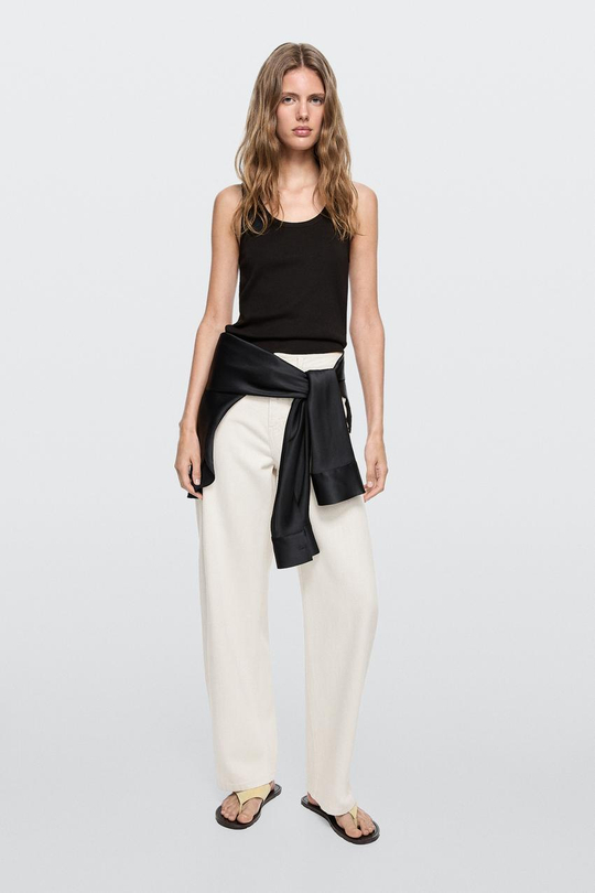 Massimo Dutti Джинсы с высокой талией и облегающим кроем, кремовый