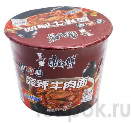 Лапша со вкусом кислой острой говядины Kang Shi Fu Old Mature vinegar & Hot Beef, 122 гр