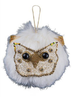Елочная игрушка Сова 13х15см ChristmasDeLuxe кремовая с золотом