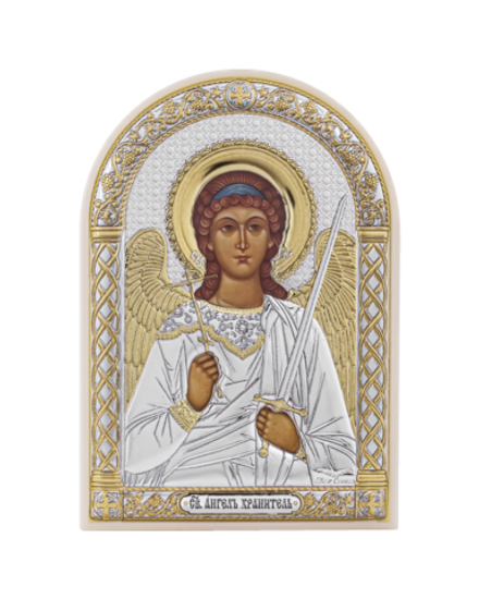 Ангел хранитель, икона арочная, пластик белый 80х115