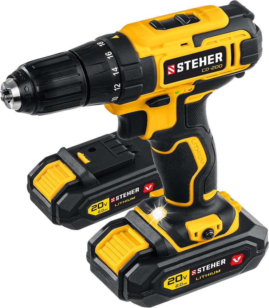 Дрель-шуруповерт  STEHER CD-200-2, 2 АКБ, 20 В, кейс