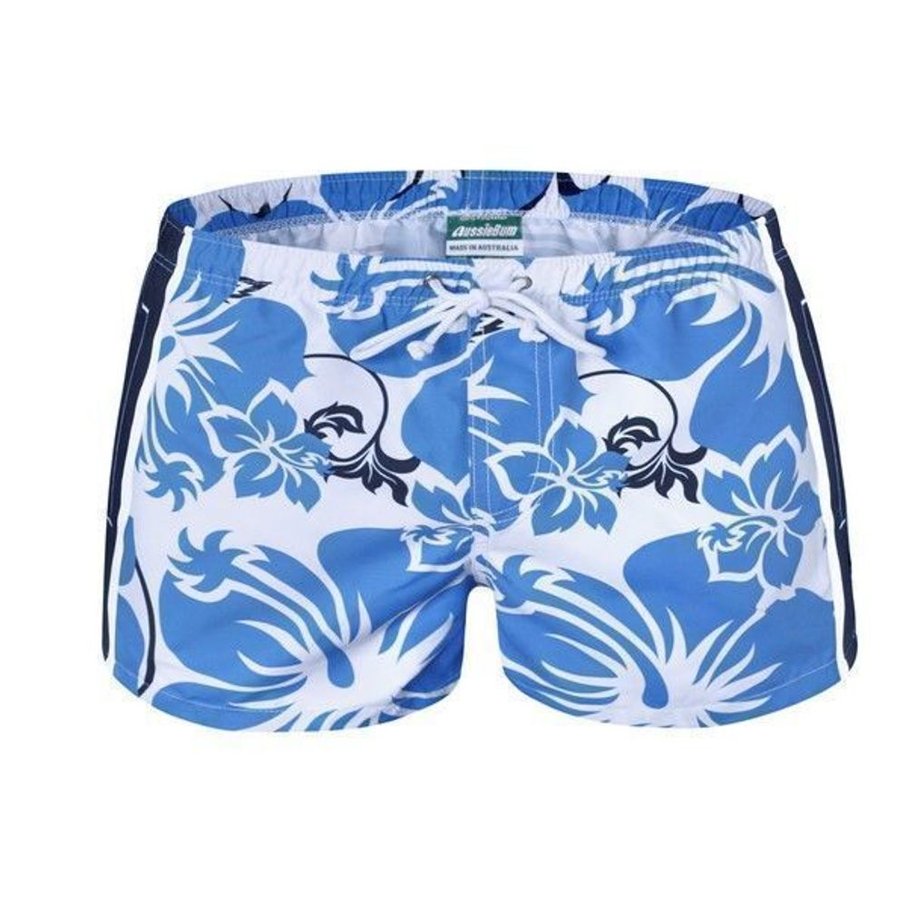 Мужские шорты пляжные белые с голубым принтом Aussiebum Coast Scent Five&#39;O