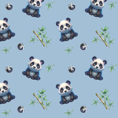 панда малыш мяч бамбук голубой