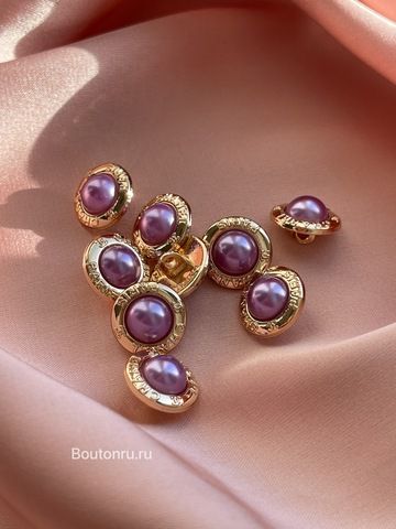 Пуговицы Шан. Жемчуг золото лиловые фиолетовые 13 мм