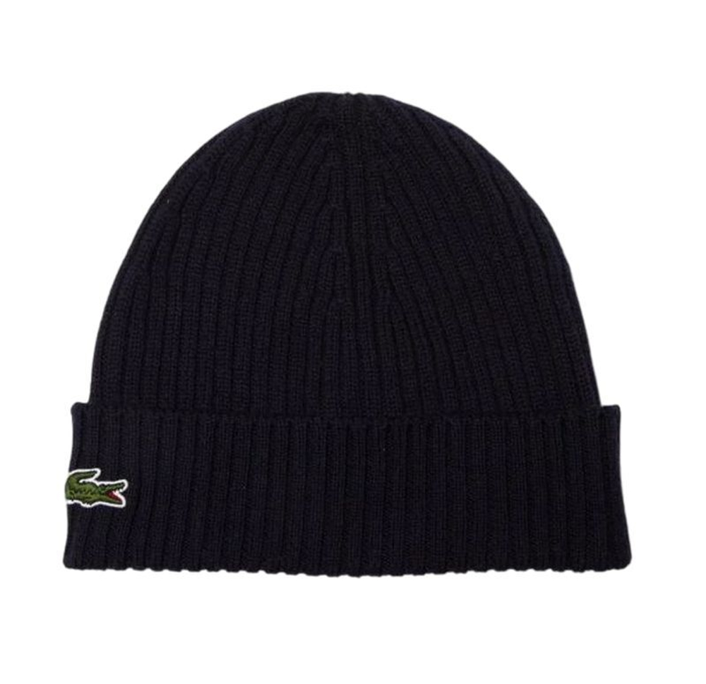 Шапка зимняя  Lacoste Unisex Ribbed Wool Beanie - navy blue