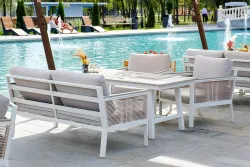 "Сан Ремо" диван 2-местный плетеный из роупа, каркас алюминий белый, роуп бежевый, ткань бежевая