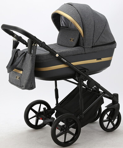 Детская коляска Adamex Rimini 2 в 1 RI97-TIP Т.СЕР+Т.СЕР.КОЖА+ЗОЛОТО.ОТДЕЛКА