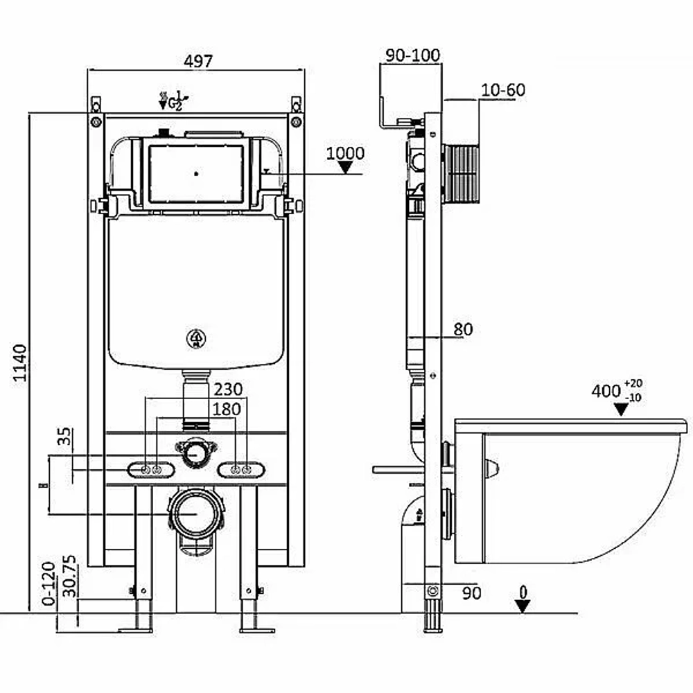 Унитаз с инсталляцией WeltWasser AMBERG 497 + JECKENBACH 004 GL-WT + AMBERG RD-MT CR