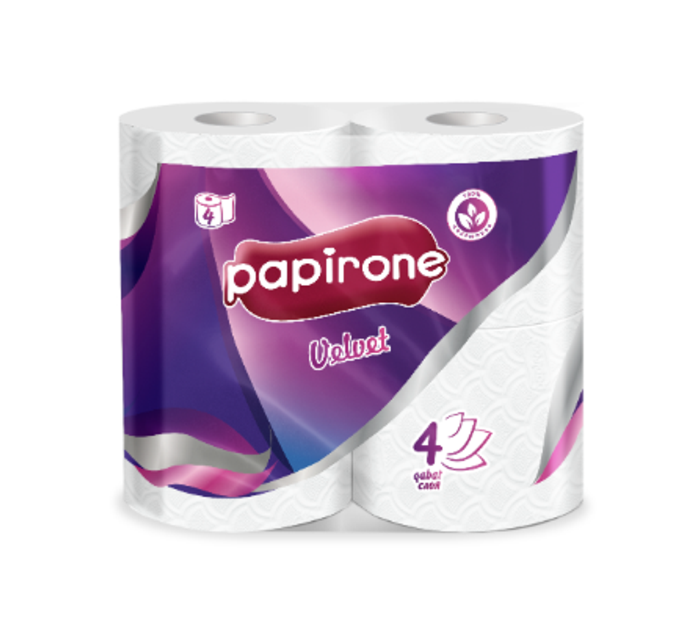 Туалетная бумага Papirone Premium 4 рулона, 4-х слойная Velvet