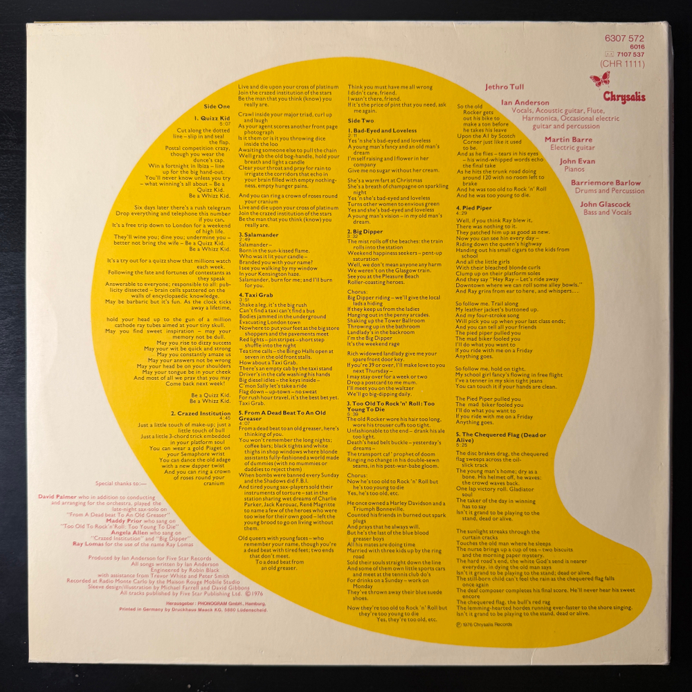 Jethro Tull ‎– Too Old To Rock 'N' Roll: Too Young To Die! (Германия)