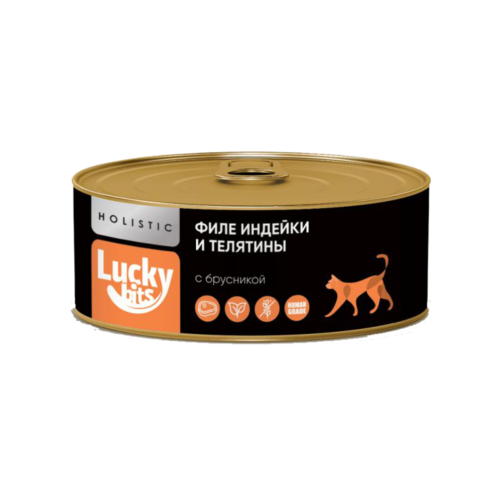 Lucky bits консервы для кошек филе индейки и телятины с брусникой 100гр.