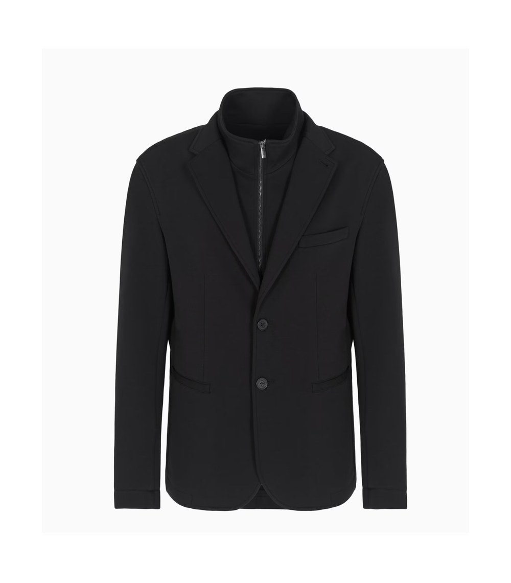 Однобортная куртка из эластичного хлопка с нагрудником на молнии Armani Exchange
