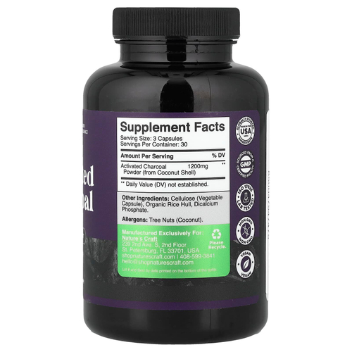Nature's Craft, активированный уголь, 90 капсул (400 мг в 1 капсуле)