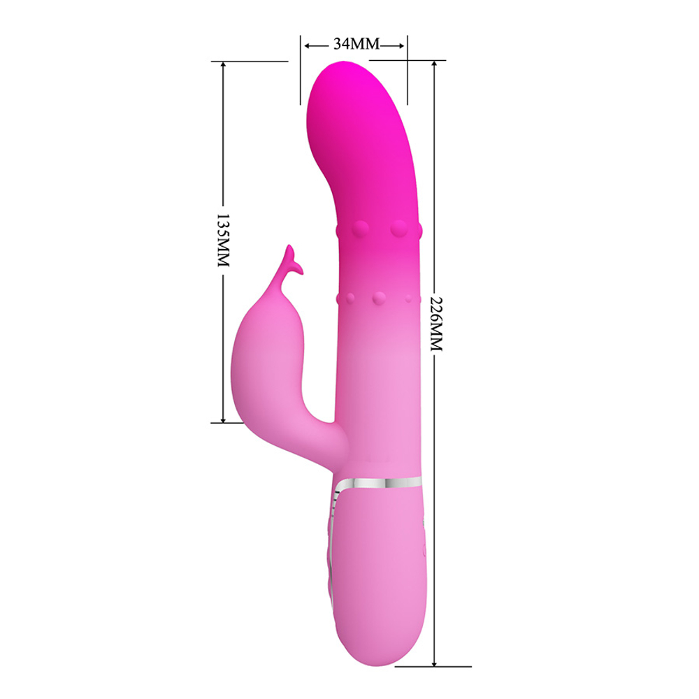 Розовый вибратор-кролик 22,6см с вращением и массажем бусин Pretty Love Rabbit Vibrator Shima Pink BW-500051-4
