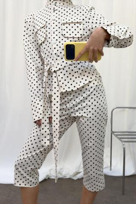 ZARA БРЮКИ КАПРИ В ГОРОШЕК, БЕЛЫЙ/ЧЕРНЫЙ