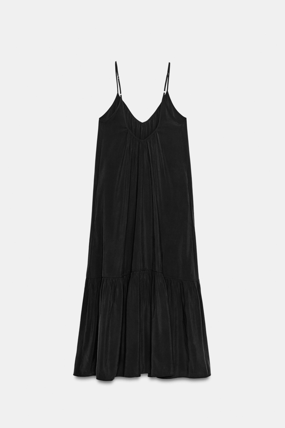 ZARA СТРУЯЩЕЕСЯ ПЛАТЬЕ МИДИ С ВОЛАНОМ, ЧЕРНЫЙ
