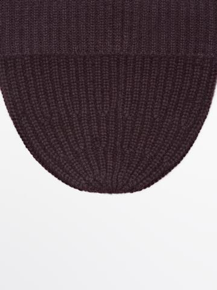 Massimo Dutti Шапка бини из 100% кашемира в рубчик, гранатовый
