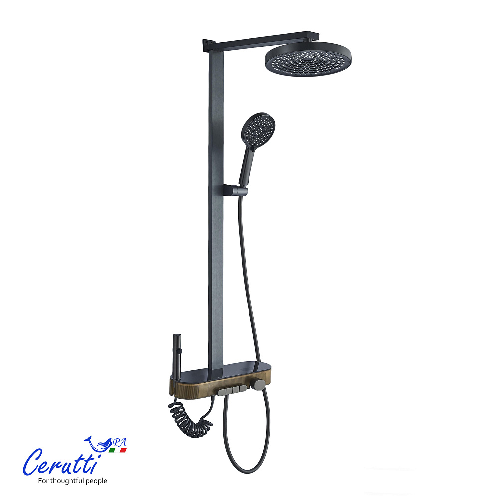 Душевая стойка Ceruttispa НЕВИО (NEVIO) цвет графит, с LED подсветкой