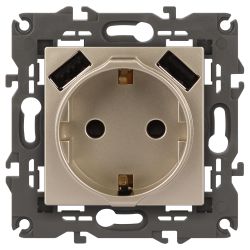 Розетка ЭРА Elegance 14-4109-04 2P+E 16A-250В штор. с 2xUSB 5В-3А шампань
