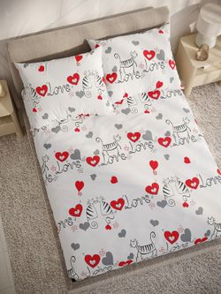 Постельное белье поплин Сказка "Lovecats" 1,5-сп Наволочка 50х70 см 1 шт Простынь на резинке 90x200 см Пододеяльник 145x215 см