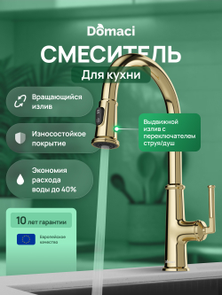 Смеситель для кухни Domaci Римини D569182CG золото