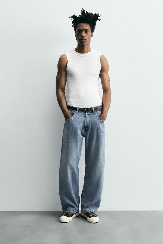 ZARA ДЖИНСЫ BAGGY FIT, ВЫЦВЕТШИЙ СИНИЙ