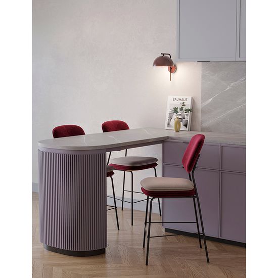 Стул полубарный с контрастным кантом pea, велюр, бордовый/бежевый