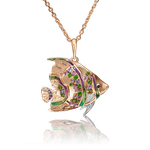 Подвеска «Коралловая рыбка» из красного золота с аметистами, хромдиопсидами и эмалью