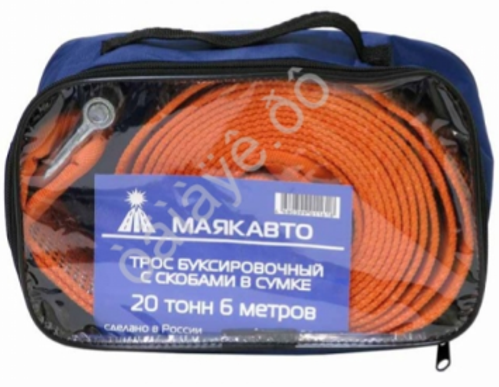 Трос буксира20т/6м лента МаякАвто со Скобами ширина 75мм 20056 в сумке