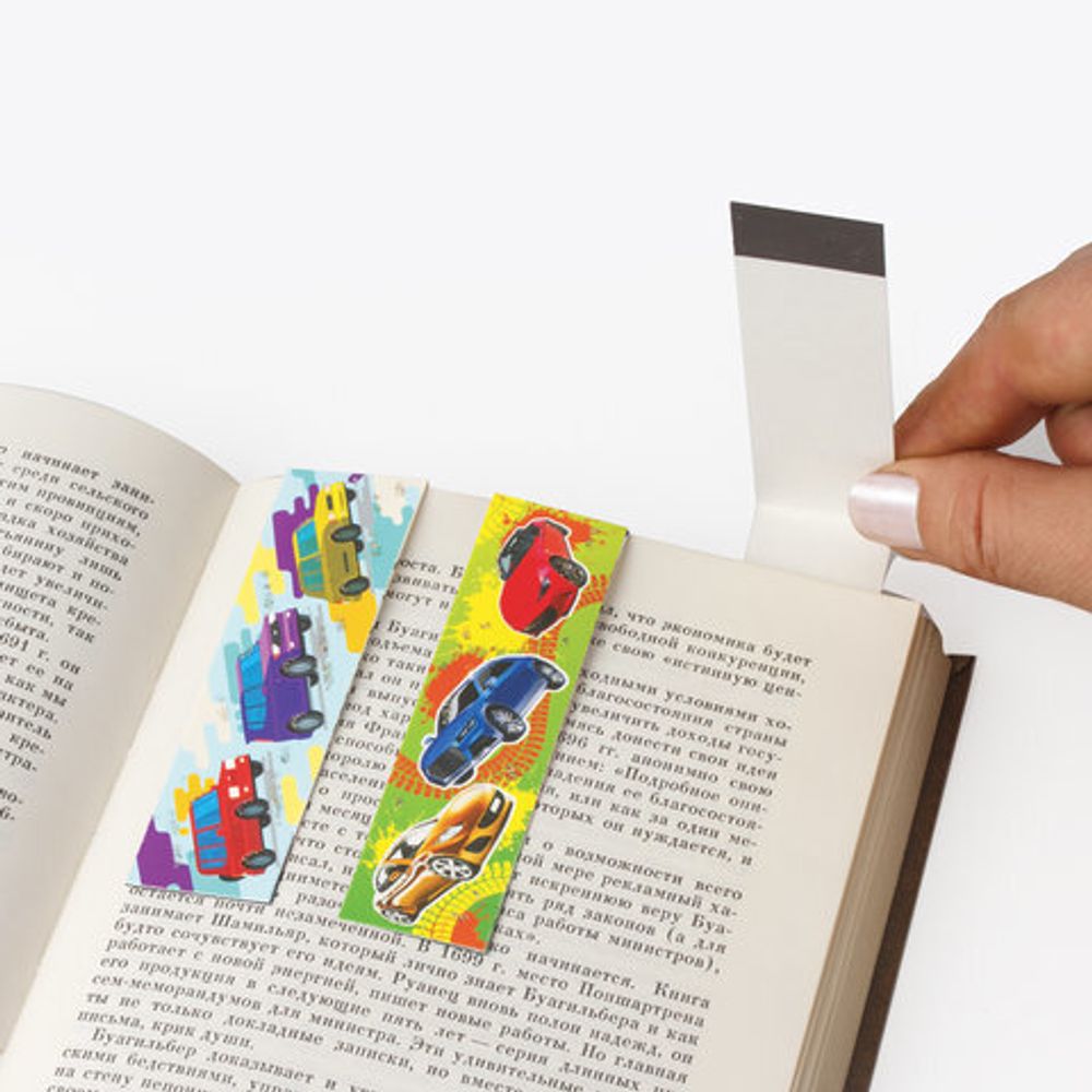 Закладки для книг с магнитом МАШИНЫ, набор 6 шт., блестки, ЮНЛАНДИЯ, 129619