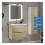Тумба с раковиной Uperwood Barsa 60 см, раковина белая, подвесная тумба белая/дуб сонома