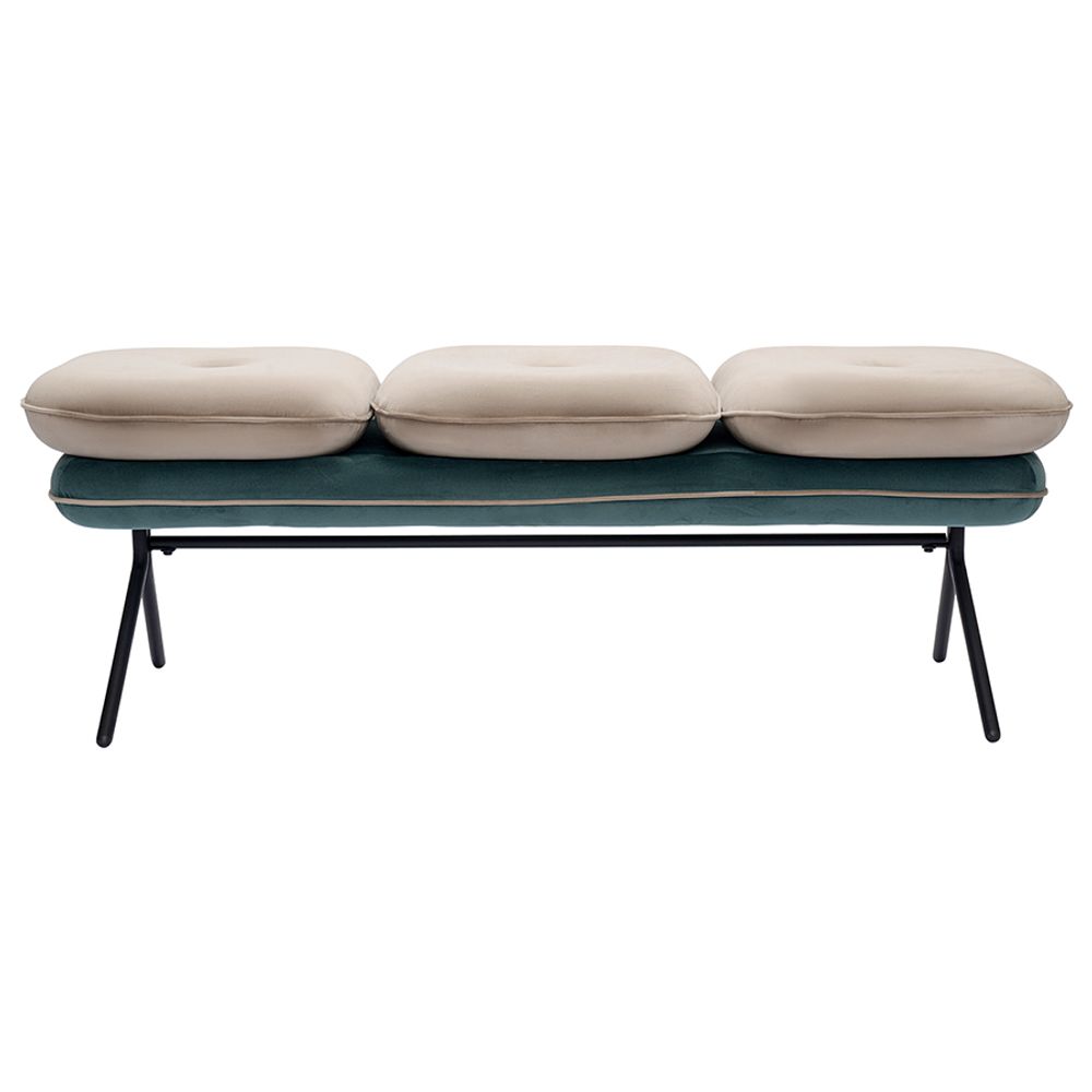 Банкетка Pea, велюр, бежевая/сине-зеленая