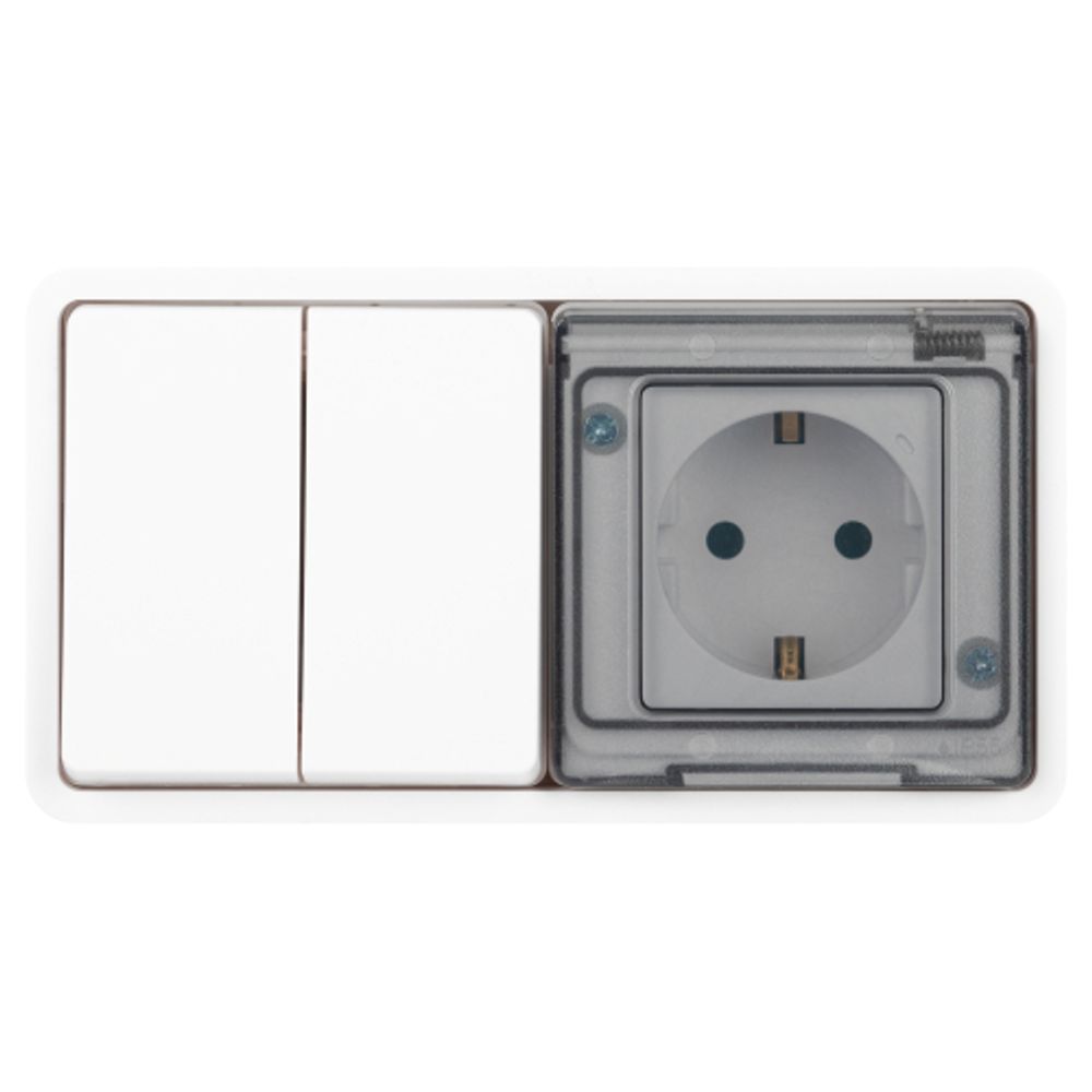 Блок розетка с выключателем ЭРА Эксперт 11-7522-01 двойным IP55 16A-10AX-250В горизонт. СУ белый