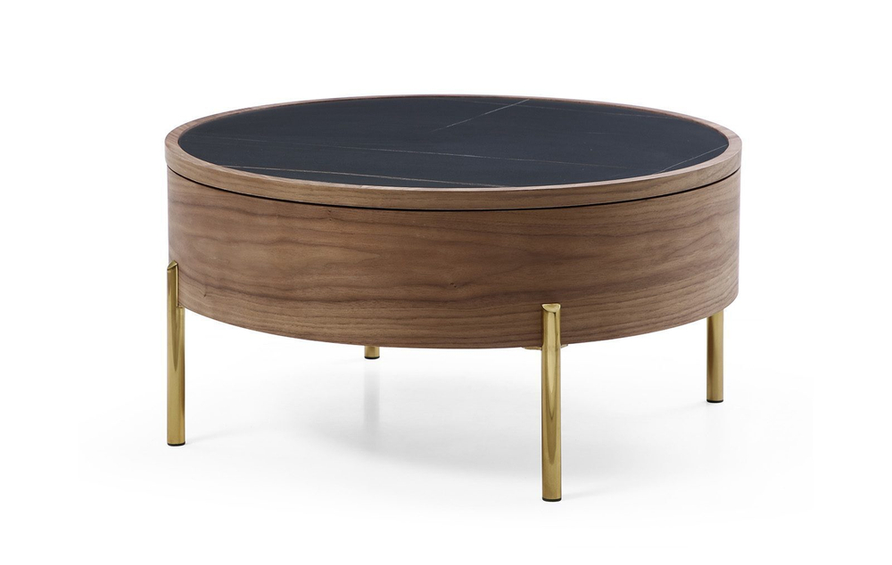 Стол журнальный CT6057CS (D80) черная керамика/орех/золото