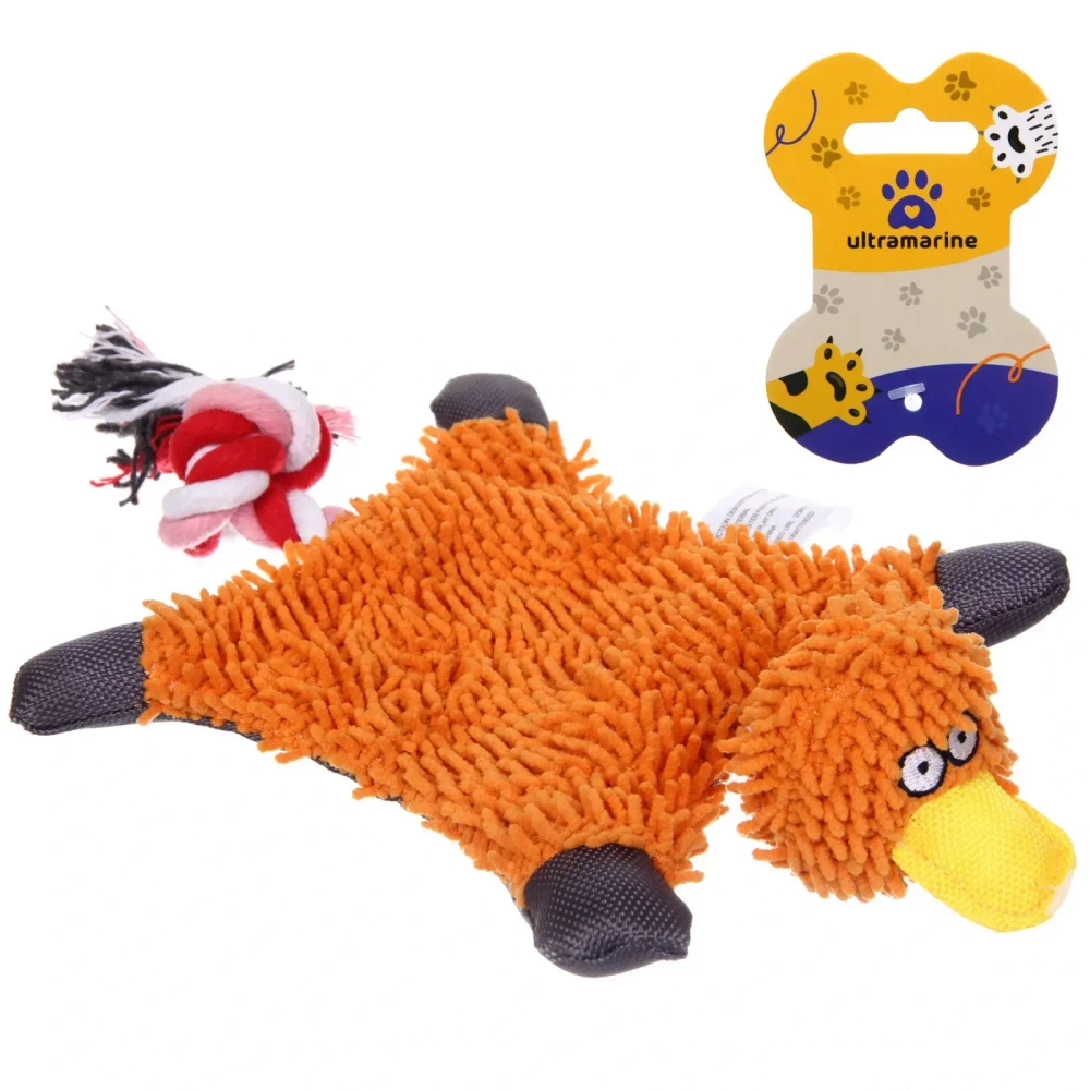 Игрушка для собак средних и малых пород «ЗООГРАД», утка с канатом, с пищалкой и шуршалкой, 31*16см (лейбл)✦