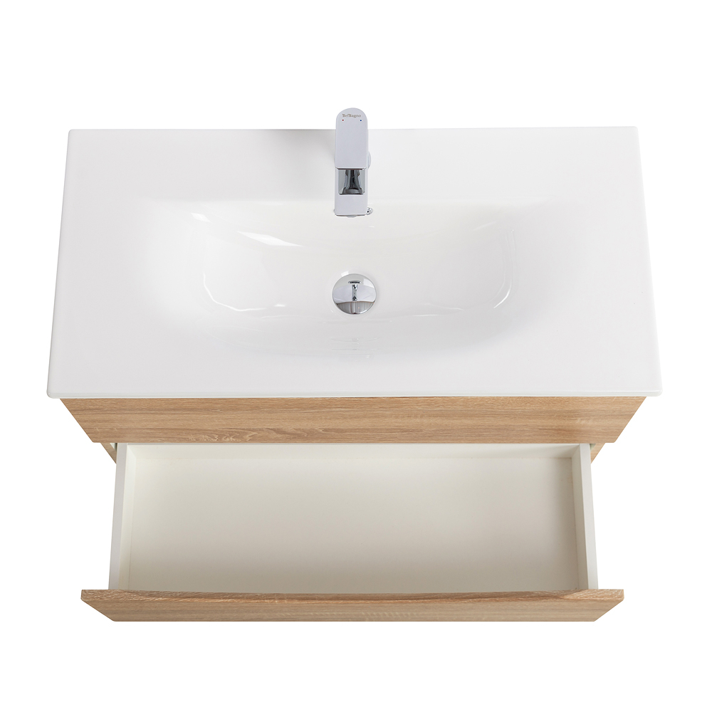 Тумба с раковиной подвесная BelBagno MARINO-CER-MINI-800-2C-SO-WO-P Rovere Bianco, раковина белая BB-8099-3-80