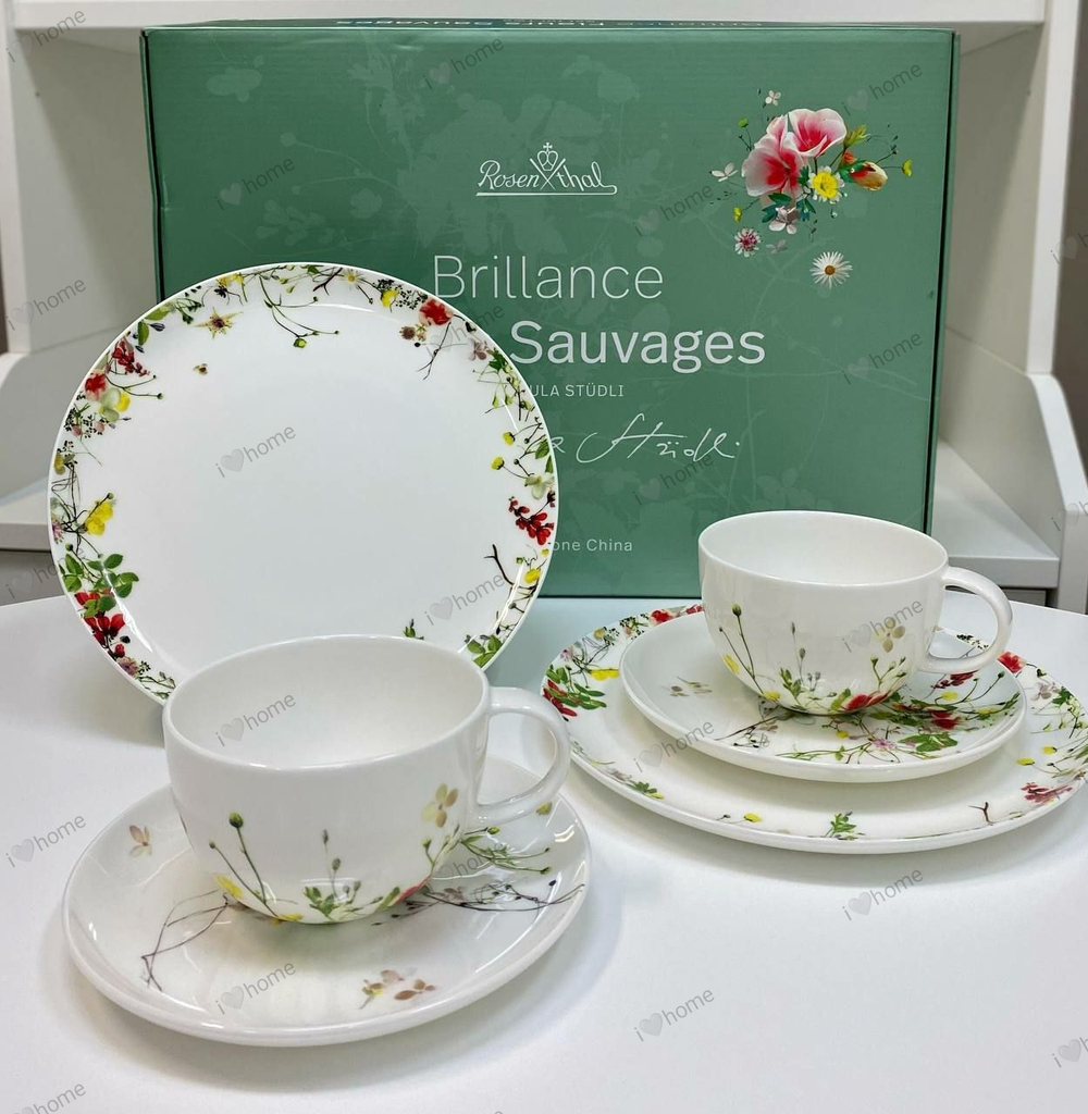 Набор чайный на 2 персоны 6 предметов с низкими чашками Rosenthal Fleurs Sauvages