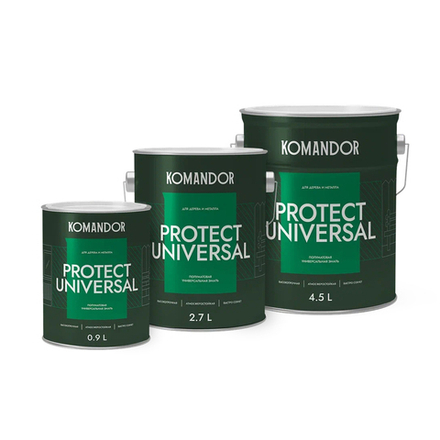 Эмаль универсальная Komandor Protect Universal, алкидная, полуматовая, база А, белая, 0,9 л