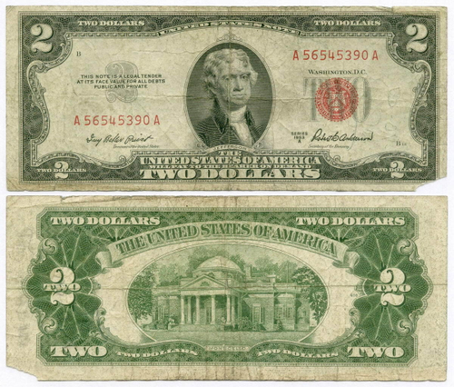 Банкнота США 2 доллара 1953A A 56545390 A. G