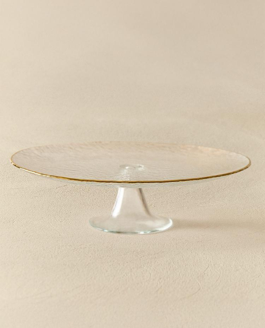 ZARA HOME БЛЮДО ИЗ СТЕКЛА С РЕЛЬЕФНЫМ УЗОРОМ И ЗОЛОТИСТОЙ КРОМКОЙ, ПРОЗРАЧНЫЙ