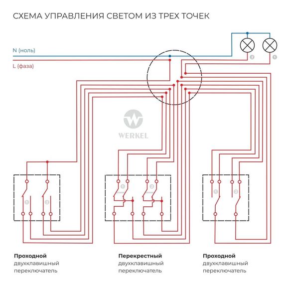 Перекрестный переключатель двухклавишный Werkel белый W1123001 4690389182105
